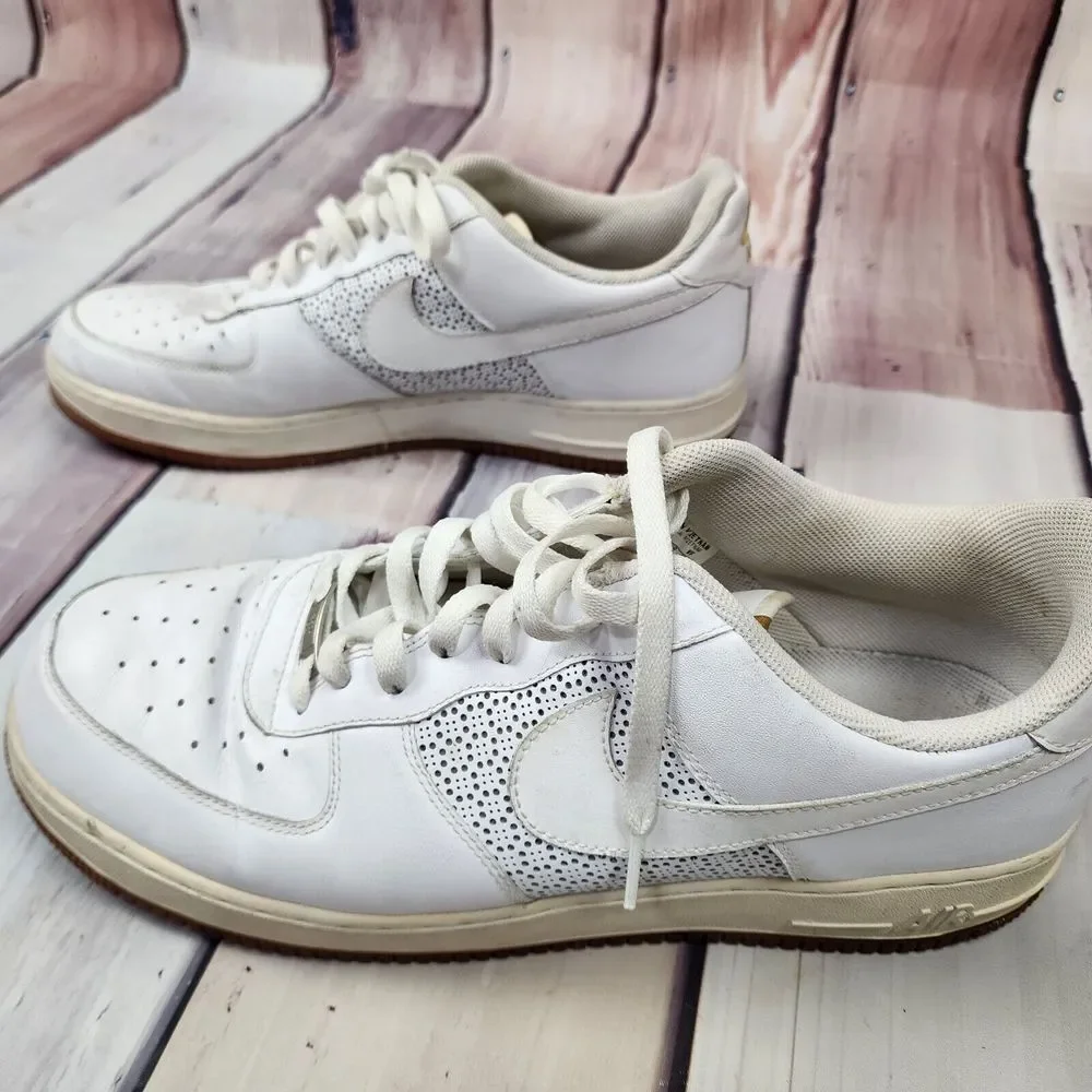 Nike Air Force 1 Mens 14 Low White Perforated Side Panels Gold Letter 315122-992